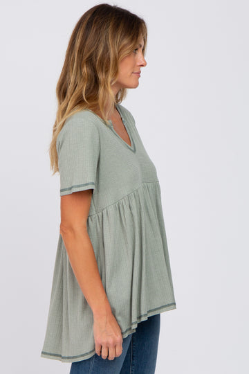 Light Olive V Neck Top
