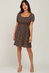 Black Floral Smocked Puff Sleeve Dress
