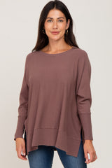 Mocha Dolman Sleeve Side Slit Maternity Sweater