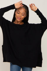 Black Dolman Sleeve Side Slit Maternity Sweater