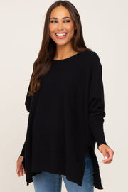 Black Dolman Sleeve Side Slit Maternity Sweater