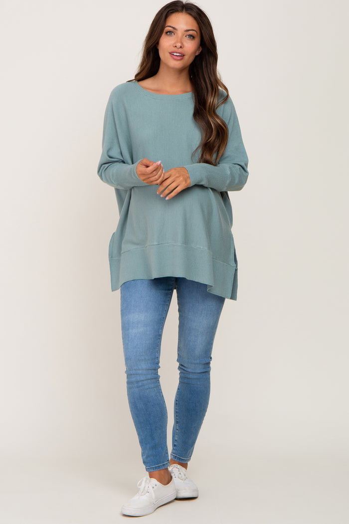 Jade Dolman Sleeve Side Slit Maternity Sweater