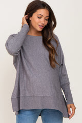 Heather Grey Dolman Sleeve Side Slit Maternity Sweater