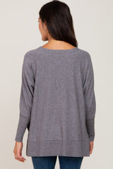 Heather Grey Dolman Sleeve Side Slit Sweater