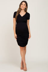 Black Crossover Maternity/Nursing Fitted Dress