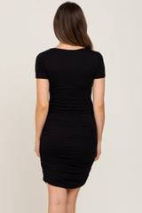 Black Crossover Maternity/Nursing Fitted Dress