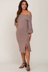 Mocha Off Shoulder Maternity Sweater Dress