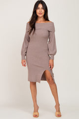 Mocha Off Shoulder Maternity Sweater Dress