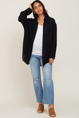 Black Lightweight Sheer Button Down Maternity Blouse