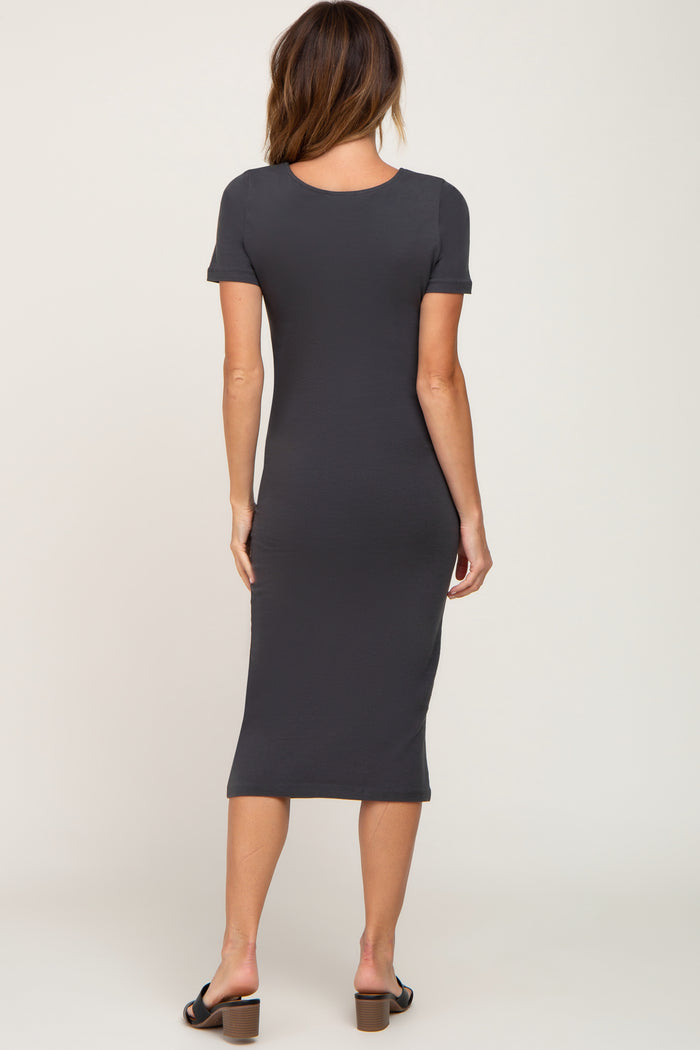 Charcoal Fitted Midi Dress