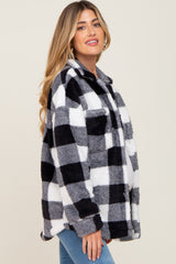 Black Plaid Fuzzy Maternity Shirt Jacket