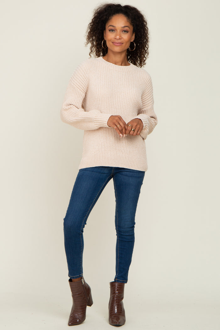Beige Soft Chenille Knit Sweater