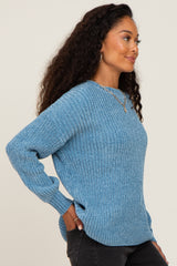 Blue Soft Chenille Knit Sweater