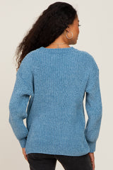 Blue Soft Chenille Knit Sweater