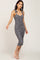 Black Printed Ribbed Shoulder Tie Ruched Dress