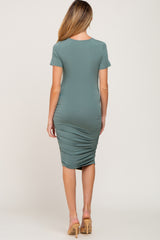 Olive Tie Waist Maternity Dress