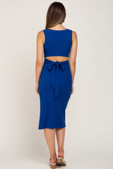 Royal Blue Ribbed Back Cutout Maternity Midi Dress