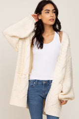 Cream Cable Knit Front Pocket Cardigan