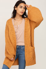 Camel Cable Knit Front Pocket Cardigan