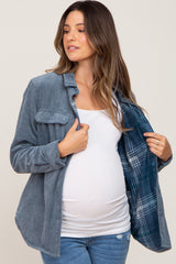 Navy Blue Reversible Maternity Shirt Jacket