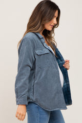 Navy Blue Reversible Maternity Shirt Jacket