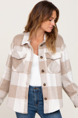 Beige Plaid Knit Maternity Shirt Jacket