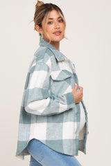 Green Plaid Knit Maternity Shirt Jacket