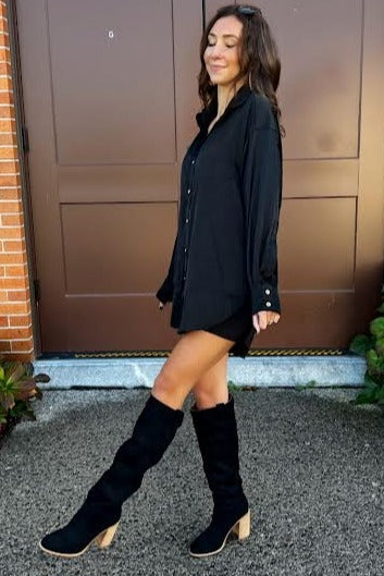 Black Satin Button Up Blouse