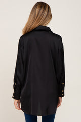 Black Satin Button Up Maternity Blouse