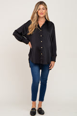 Black Satin Button Up Maternity Blouse