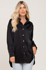 Black Satin Button Up Maternity Blouse