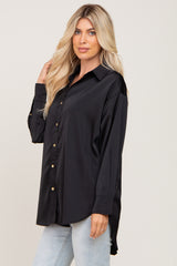 Black Satin Button Up Blouse