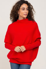 Red Funnel Neck Dolman Sleeve Maternity Sweater