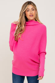 Pink Funnel Neck Dolman Sleeve Maternity Sweater