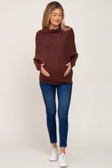 Brown Funnel Neck Dolman Sleeve Maternity Sweater