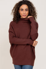 Brown Funnel Neck Dolman Sleeve Maternity Sweater