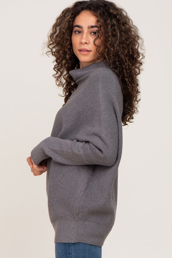 Grey Funnel Neck Dolman Sleeve Sweater
