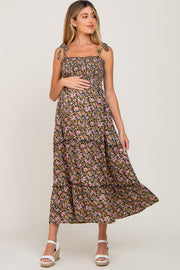 Black Multi-Color Floral Sleeveless Tiered Maternity Maxi Dress