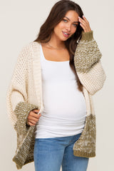 Olive Open Knit Color Block Maternity Cardigan