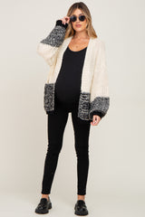 Black Open Knit Color Block Maternity Cardigan