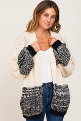 Black Open Knit Color Block Cardigan