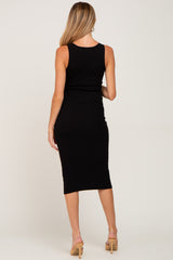 Black Fitted Knit Maternity Midi Dress