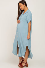 Mint Green Button Down Hi Low Maternity Maxi Dress