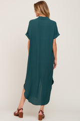 Forest Green Button Down Hi Low Maxi Dress