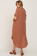 Camel Button Down Hi Low Maxi Dress