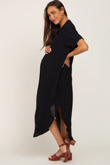 Black Button Down Hi Low Maternity Maxi Dress