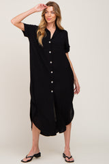 Black Button Down Hi Low Maternity Maxi Dress