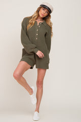 Olive Button Down Sweater Romper