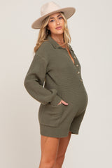 Olive Button Down Maternity Sweater Romper