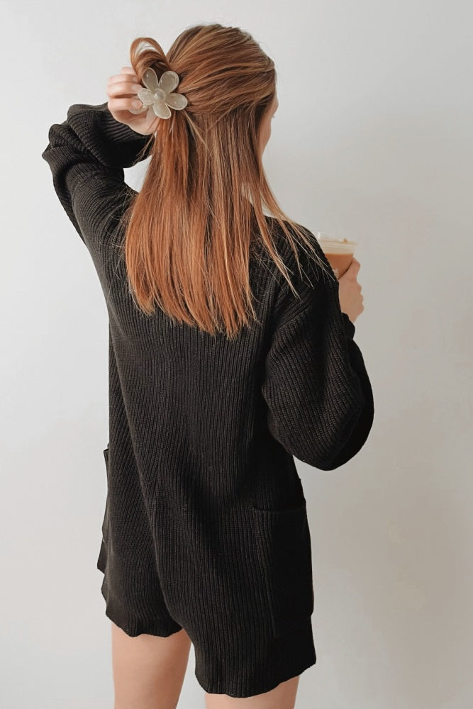 Black Button Down Sweater Romper